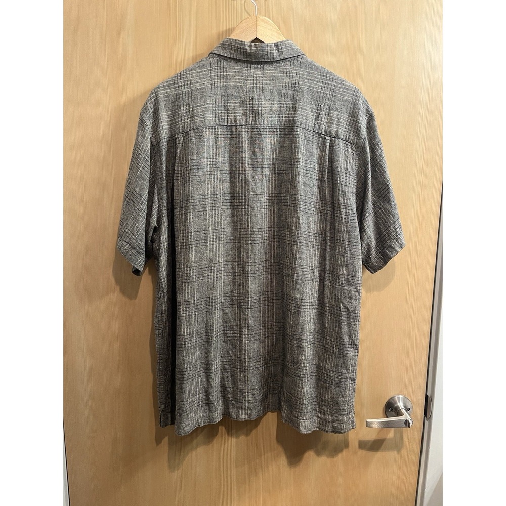 Marc Edwards Button Down Shirt Mens Large Grey Linen Blend Grid Short Sleeve - Picture 2 of 8